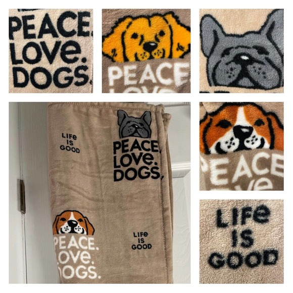 Life Is Good Bedding Peace Love Dogs Throw Blanket Nwt 5x70 Life Is